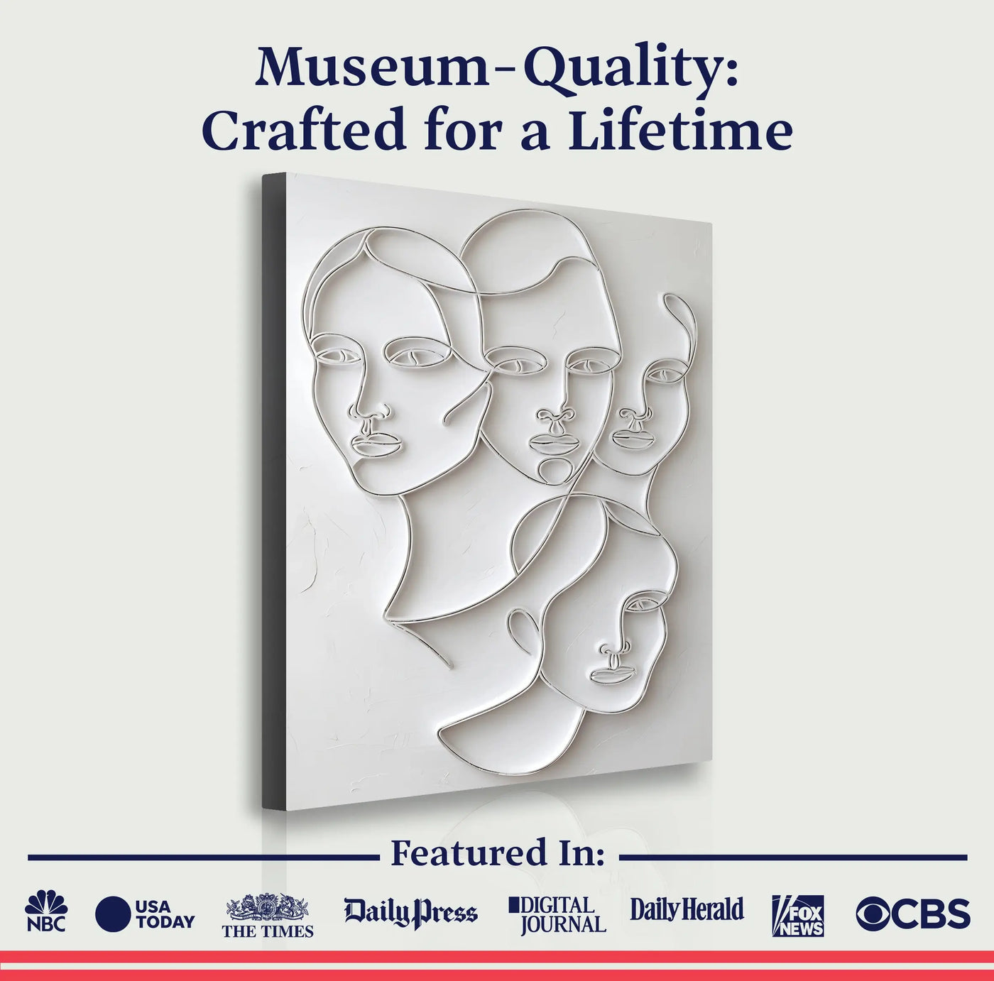 Silver 3d minimalist faces wall art featuring layered abstract face design in metal for modern home decor