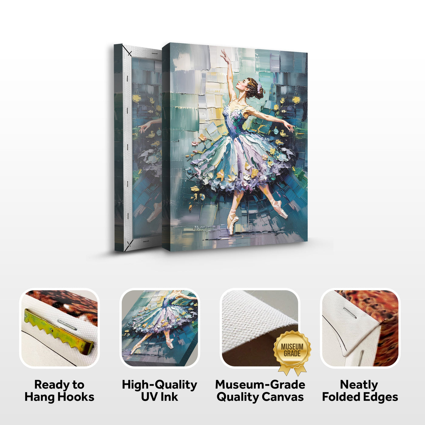 Abstract ballerina wall art canvas by Tailored Canvases featuring a graceful dancer in soft, flowing colors for modern home decor.
