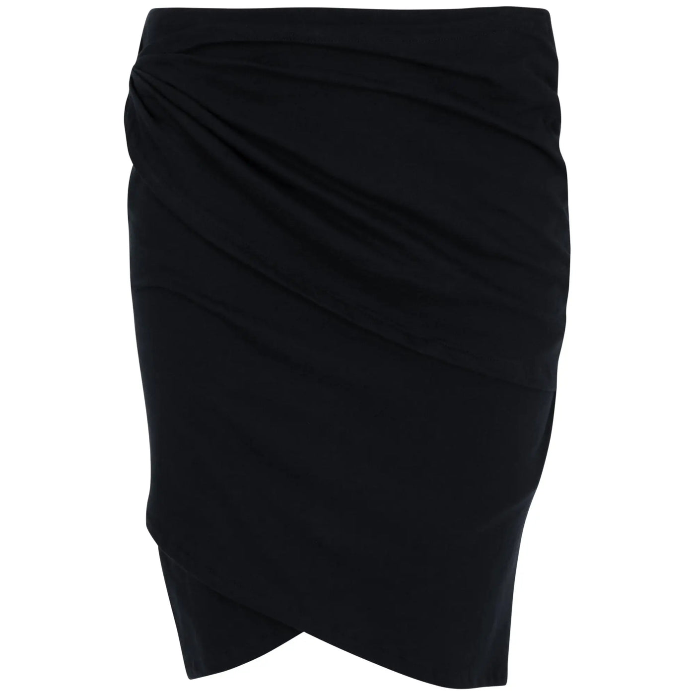 Black organic layered pencil skirt with sleek form-fitting silhouette and asymmetrical hemline