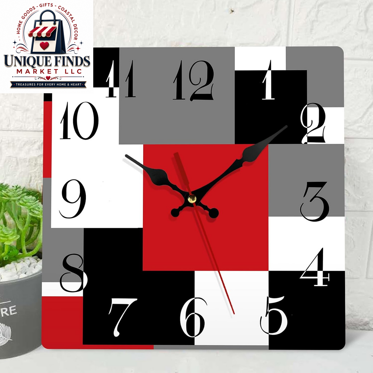 Artsocket 12" Silent Non-Ticking Square Wall Clock in Abstract Rustic Design