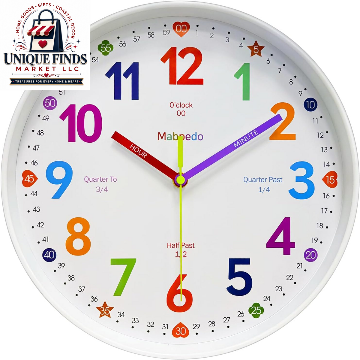 10-Inch Silent Analog Classroom Clock for Kids - Battery Operated Wall Clock for Educational and Home Decor Use, White