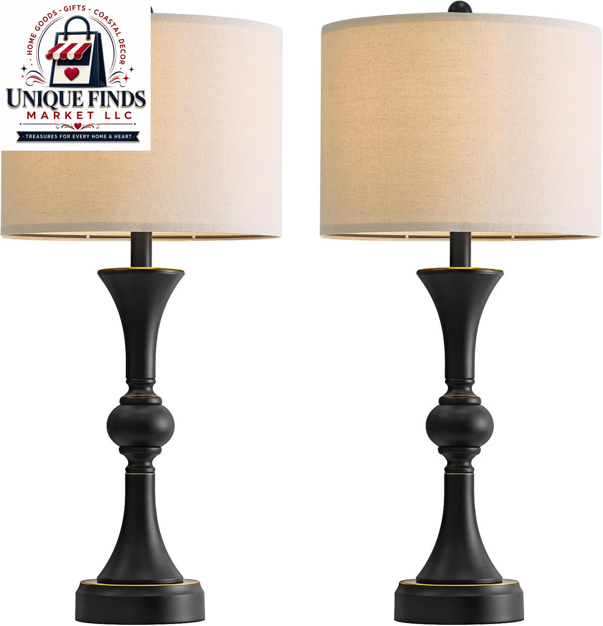 Oneach 28" Black Tall Table Lamp Set of 2 with USB Ports for Living Room