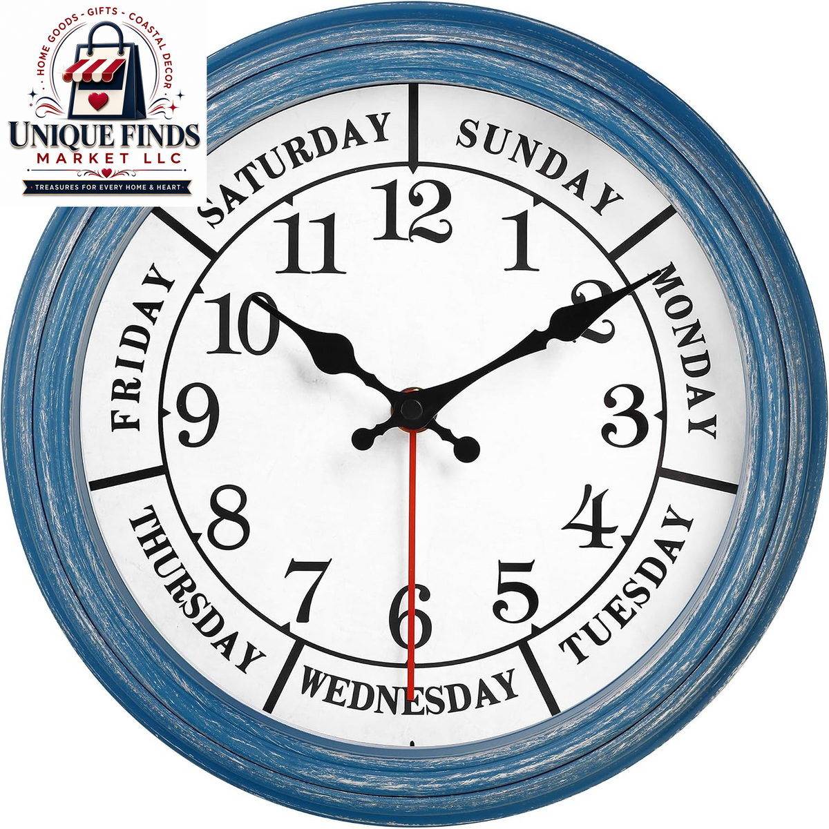 JENLYSTIME 12-Inch Blue Retro Wall Clock