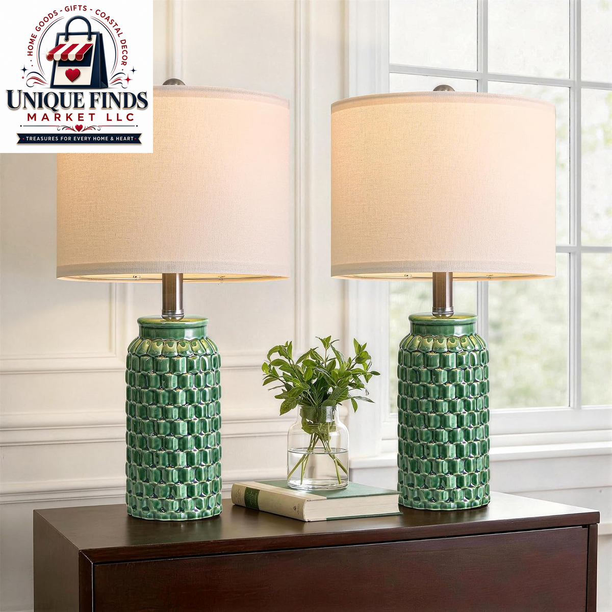 Usumkky 20.5-Inch Ceramic Table Lamp Set of 2 - Modern Farmhouse and Boho Design, Ideal for Bedroom Nightstands and Living Room End Tables, Compact Desk Lamps in Cream