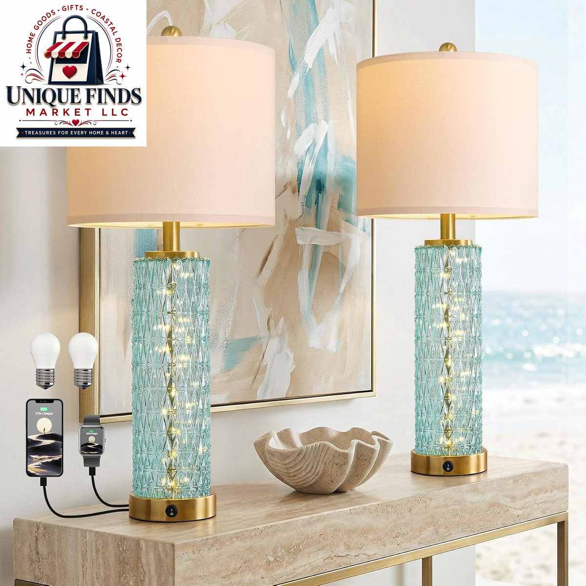 Oneach 28.5" Black Table Lamps - Set of 2 Tall Luxury Bedside Lamps with Night Light and USB A+C Charging Ports, Elegant Metal Design for Bedroom and Office End Table Decor