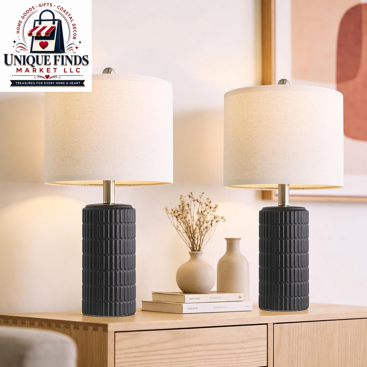 Pokat Set of 2 Modern 24" Ceramic Table Lamps in Green for Bedroom and Living Room Decor