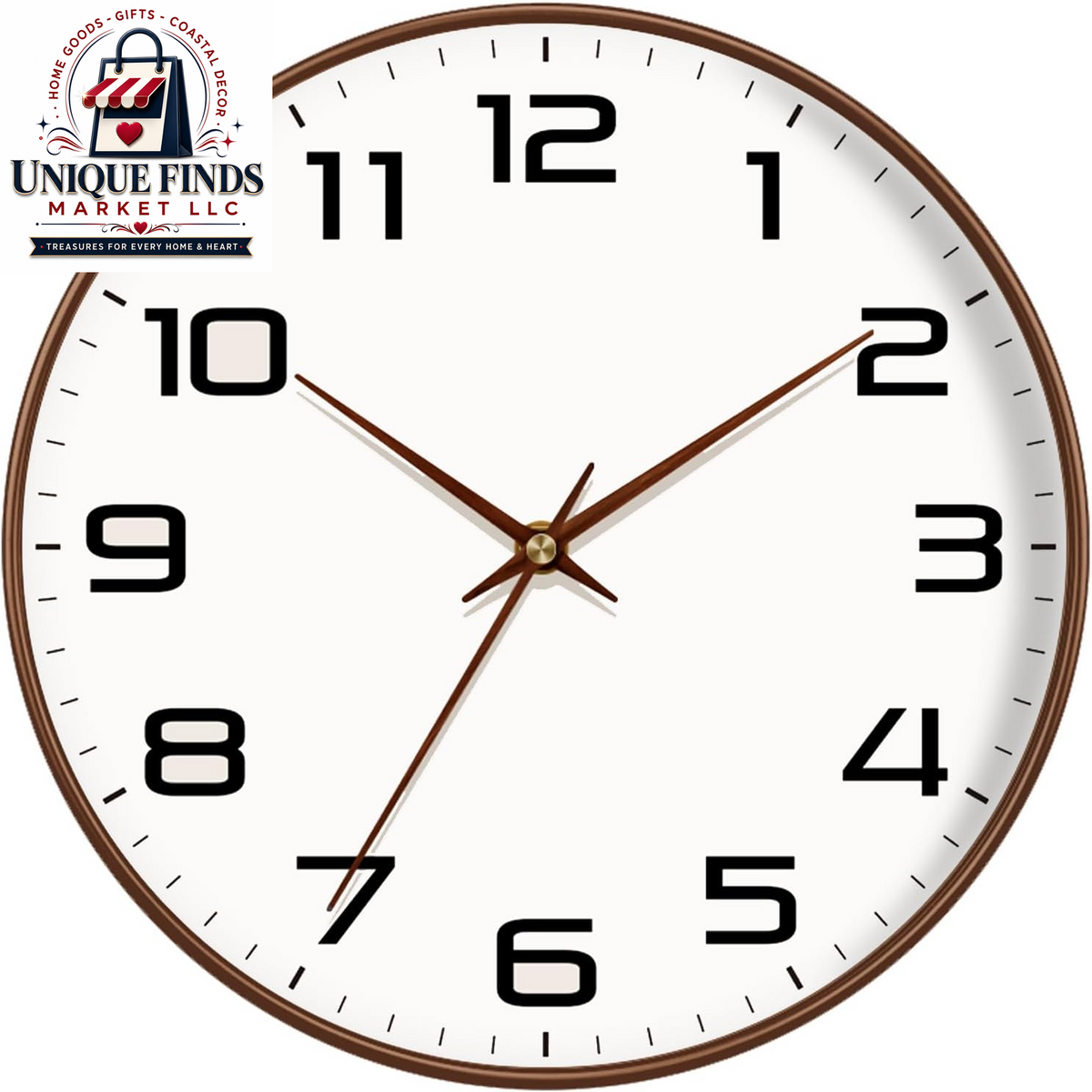 Contemporary 12-Inch Battery-Operated Silent Quartz Wall Clock with Large Easy-to-Read Numbers and Tempered Glass for Home and Office Decor