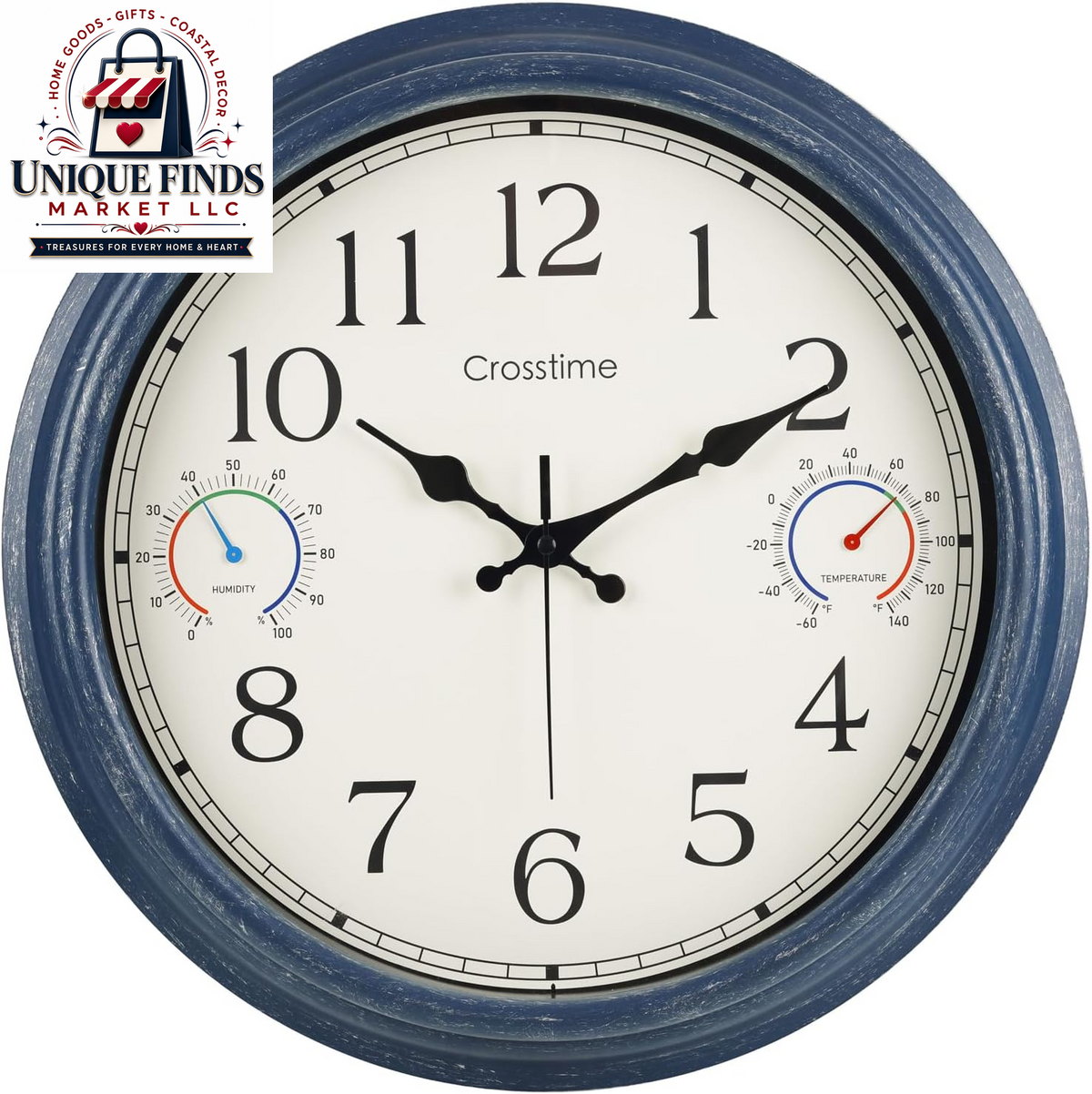 Crosstime 12-Inch Indoor/Outdoor Retro Wall Clock - Battery Operated and Silent, Blue