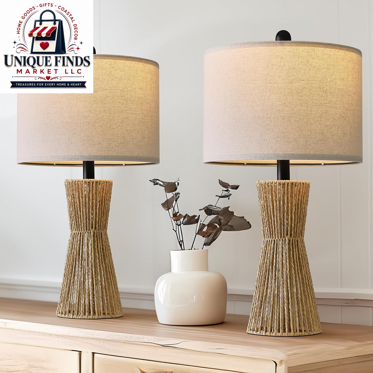 OYEARS 21" Bohemian Table Lamp Set of 2 for Living Room and Bedroom, Rattan Design for Nightstands and End Tables, Rustic Brown Farmhouse Decor