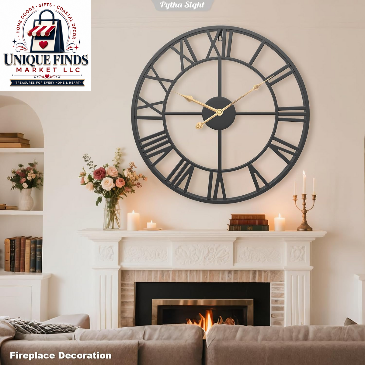 Pytha Sight 14-Inch Metal Wall Clock with Roman Numerals for Living Room Decor