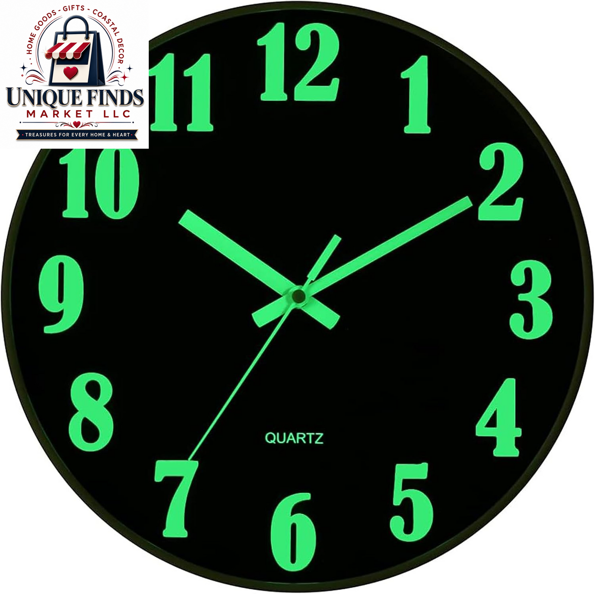 Jofomp 12-Inch Glow in the Dark Silent Wall Clock - Battery Operated Modern Decor for Living Room, Kitchen, and Bedroom