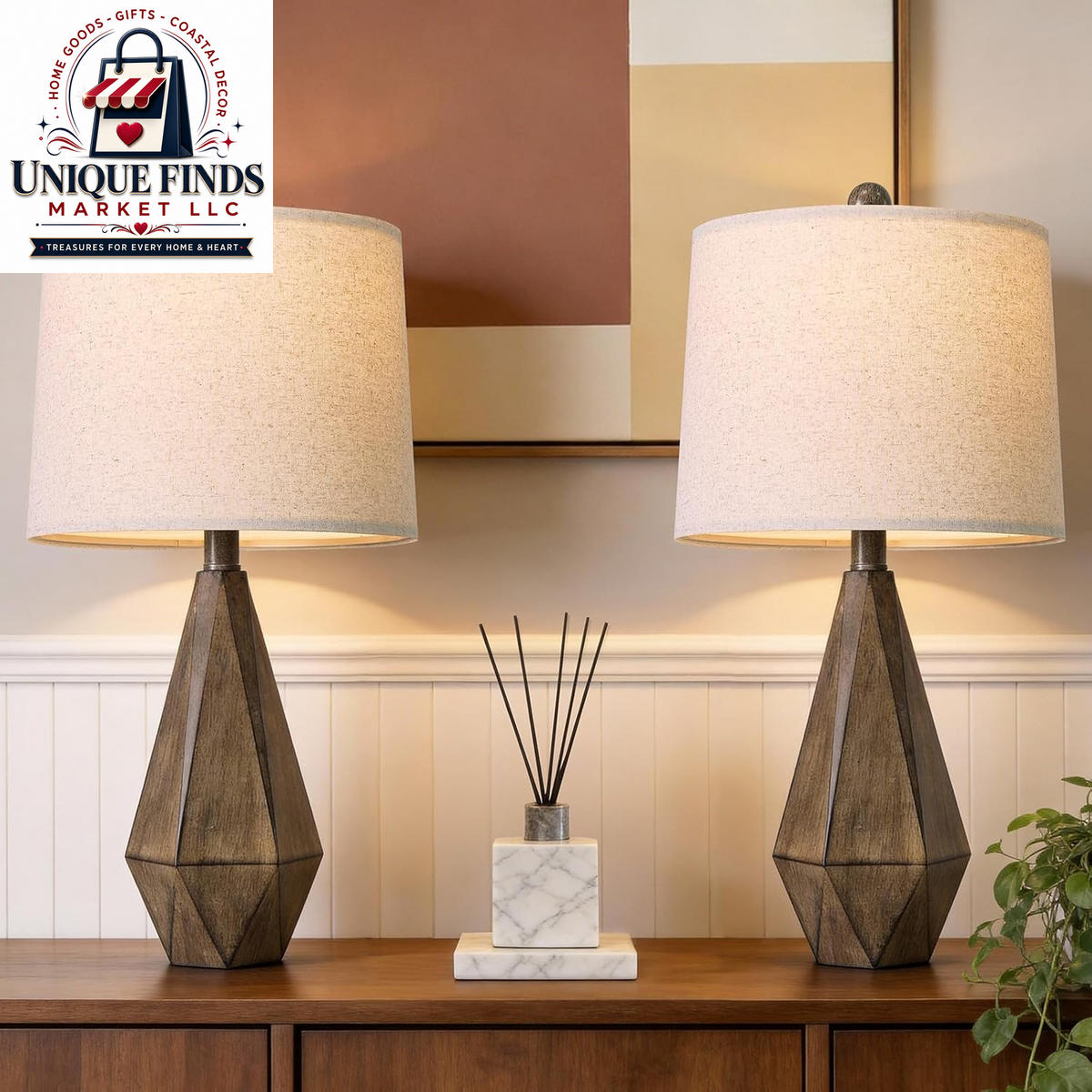 Pokat 23-Inch Farmhouse Table Lamp Set of 2, Beige Rustic Lamps for Living Room and Bedroom Nightstands, Ideal for End Tables and Side Tables