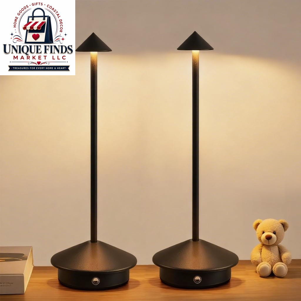 2-Pack Rechargeable Aluminum Cordless Table Lamps with 6000mAh Battery, Waterproof and Dimmable LED Touch Lamps for Outdoor and Restaurant Use