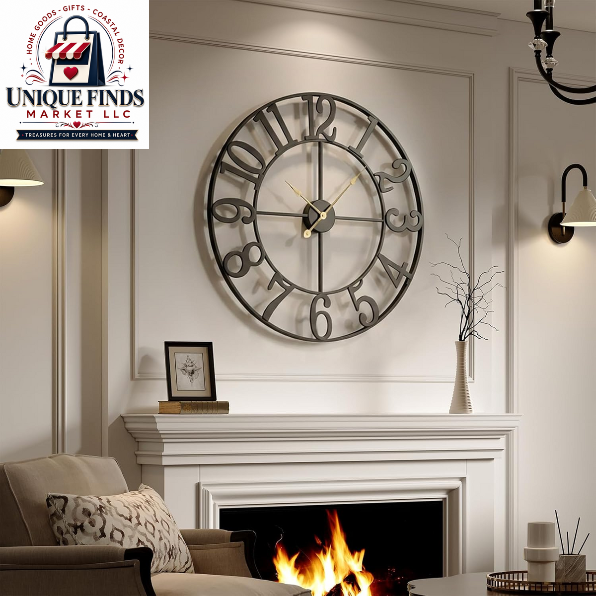 Cuspin 24-Inch Gold Metal Wall Clock for Elegant Living Room Decor