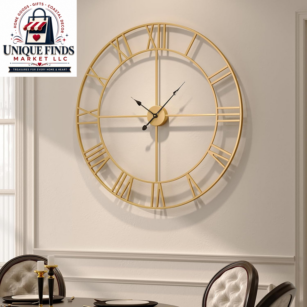 Cuspin 24-Inch Gold Metal Wall Clock for Elegant Living Room Decor