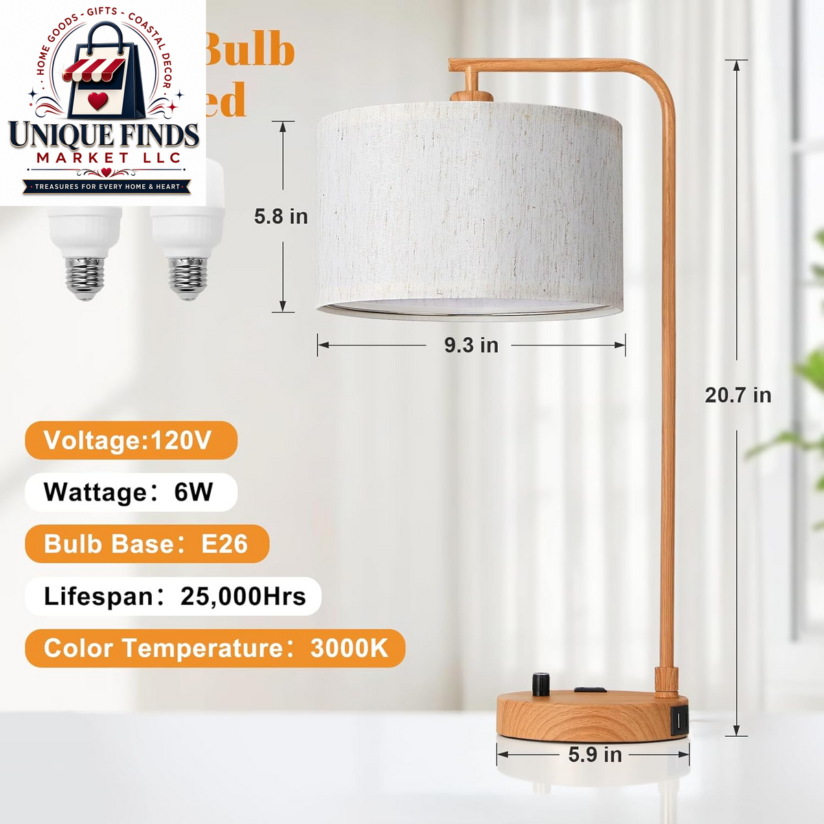 Set of 2 Fully Dimmable Wood Paint Bedside Lamps for Nightstands