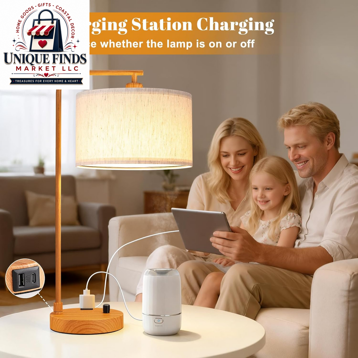 Set of 2 Fully Dimmable Wood Paint Bedside Lamps for Nightstands