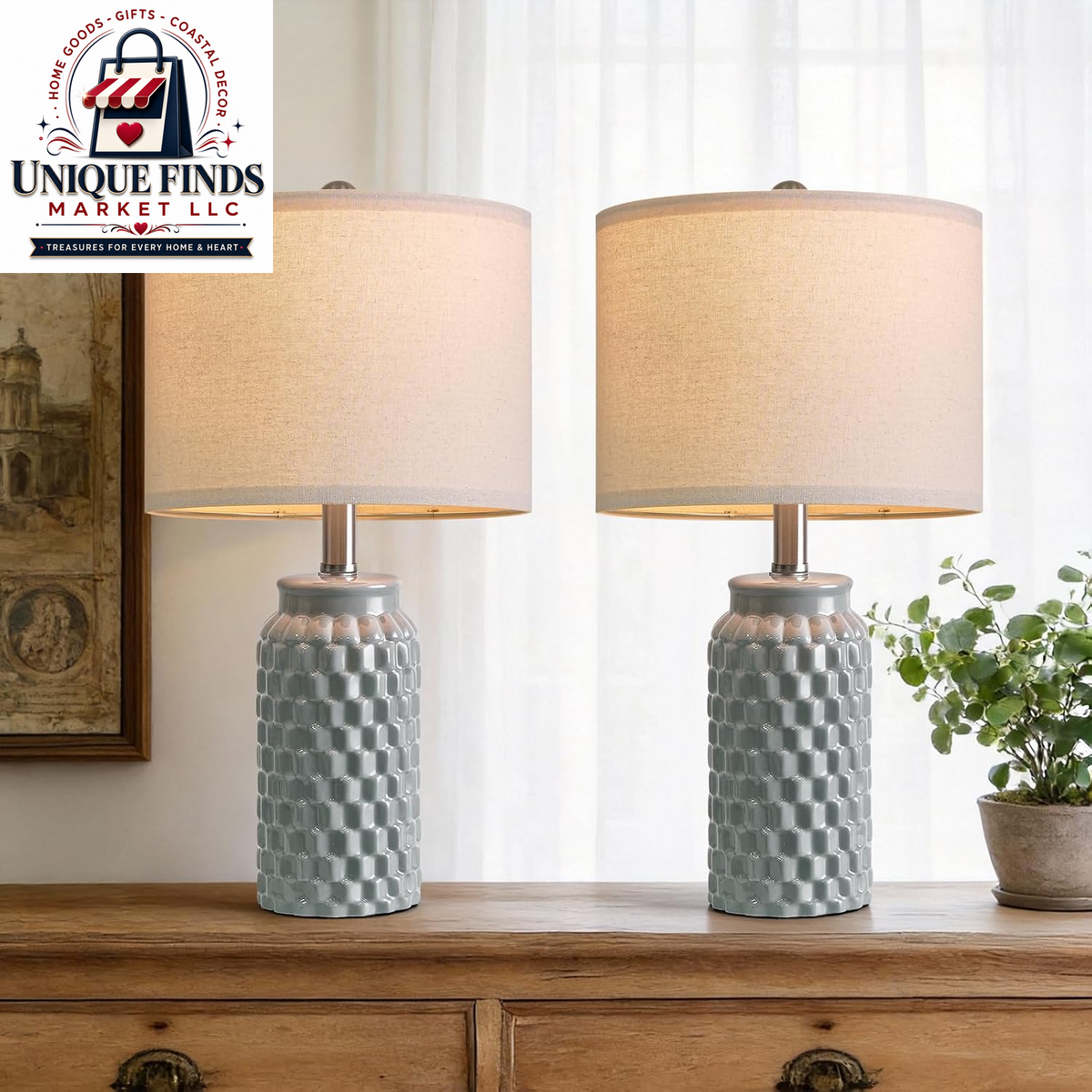 Usumkky 20.5-Inch Ceramic Table Lamp Set of 2 - Modern Farmhouse and Boho Design, Ideal for Bedroom Nightstands and Living Room End Tables, Compact Desk Lamps in Cream
