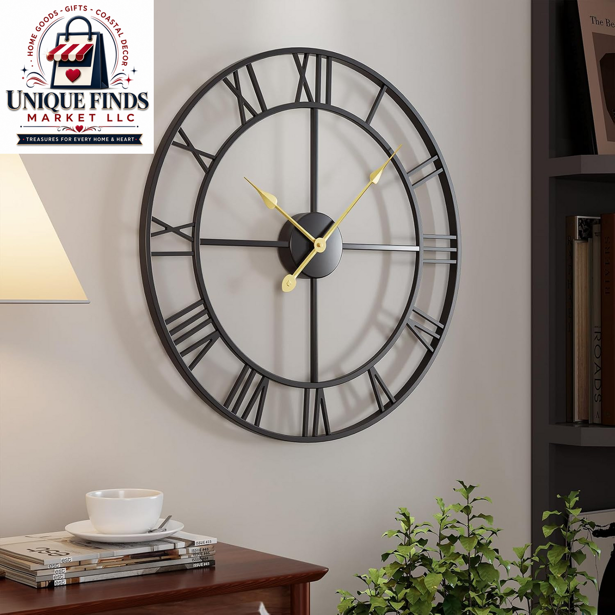 Cuspin 24-Inch Gold Metal Wall Clock for Elegant Living Room Decor