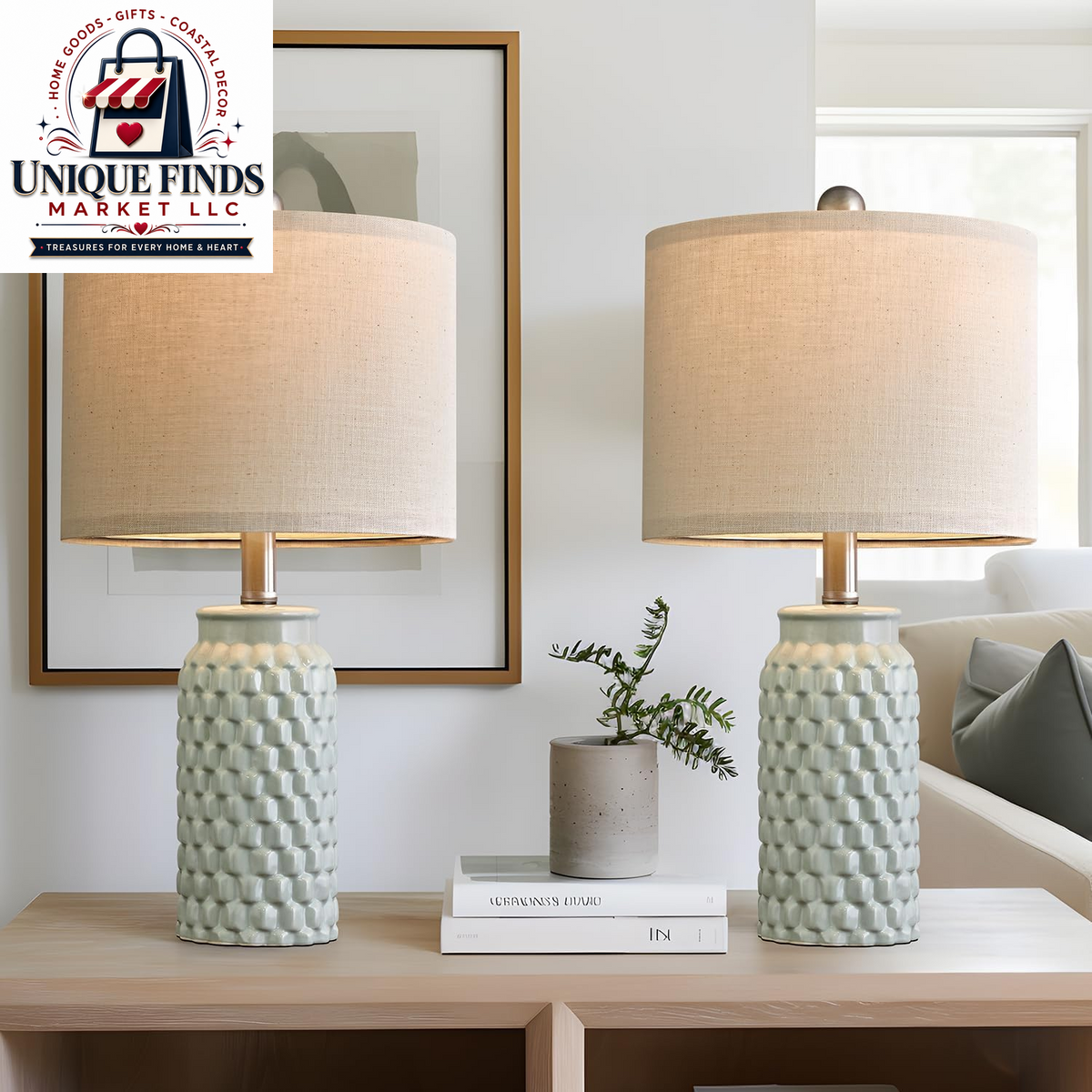 Usumkky 20.5-Inch Ceramic Table Lamp Set of 2 - Modern Farmhouse and Boho Design, Ideal for Bedroom Nightstands and Living Room End Tables, Compact Desk Lamps in Cream