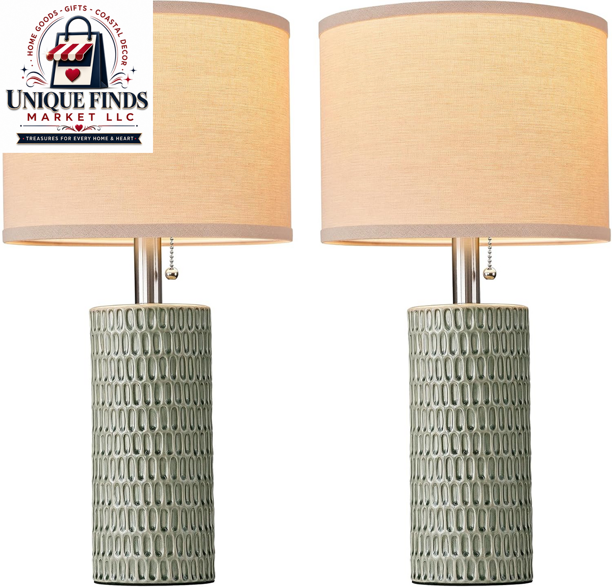 Reaketon Modern 20.5” Ceramic Table Lamps - Set of 2 in Green for Bedroom Decor