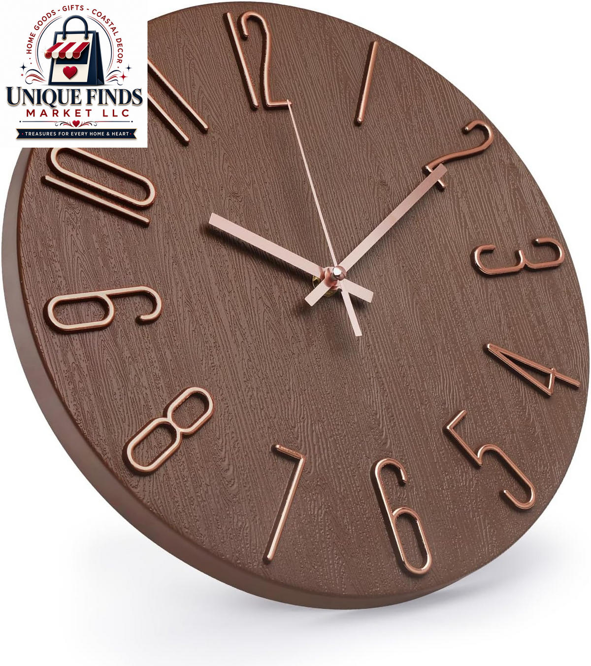 12-Inch Silent Non-Ticking Quartz Wall Clock with Imitation Wood Finish and 3D Figures - Modern Round Decor for Home, Hotel, Office, and School