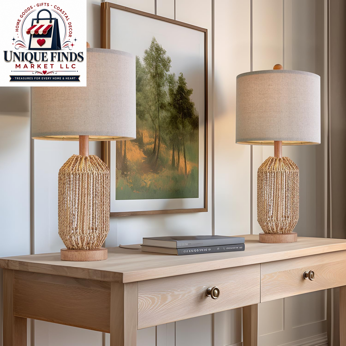OYEARS 21" Bohemian Table Lamp Set of 2 for Living Room and Bedroom, Rattan Design for Nightstands and End Tables, Rustic Brown Farmhouse Decor