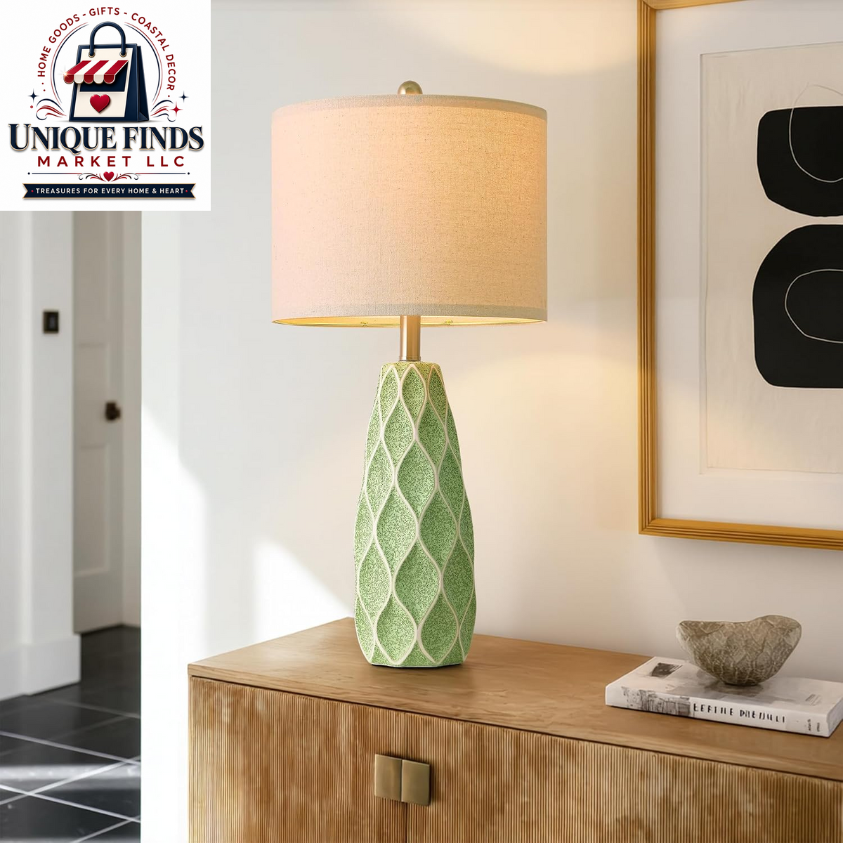 Set of 2 27.5" Green Ceramic Table Lamps for Bedroom and Living Room