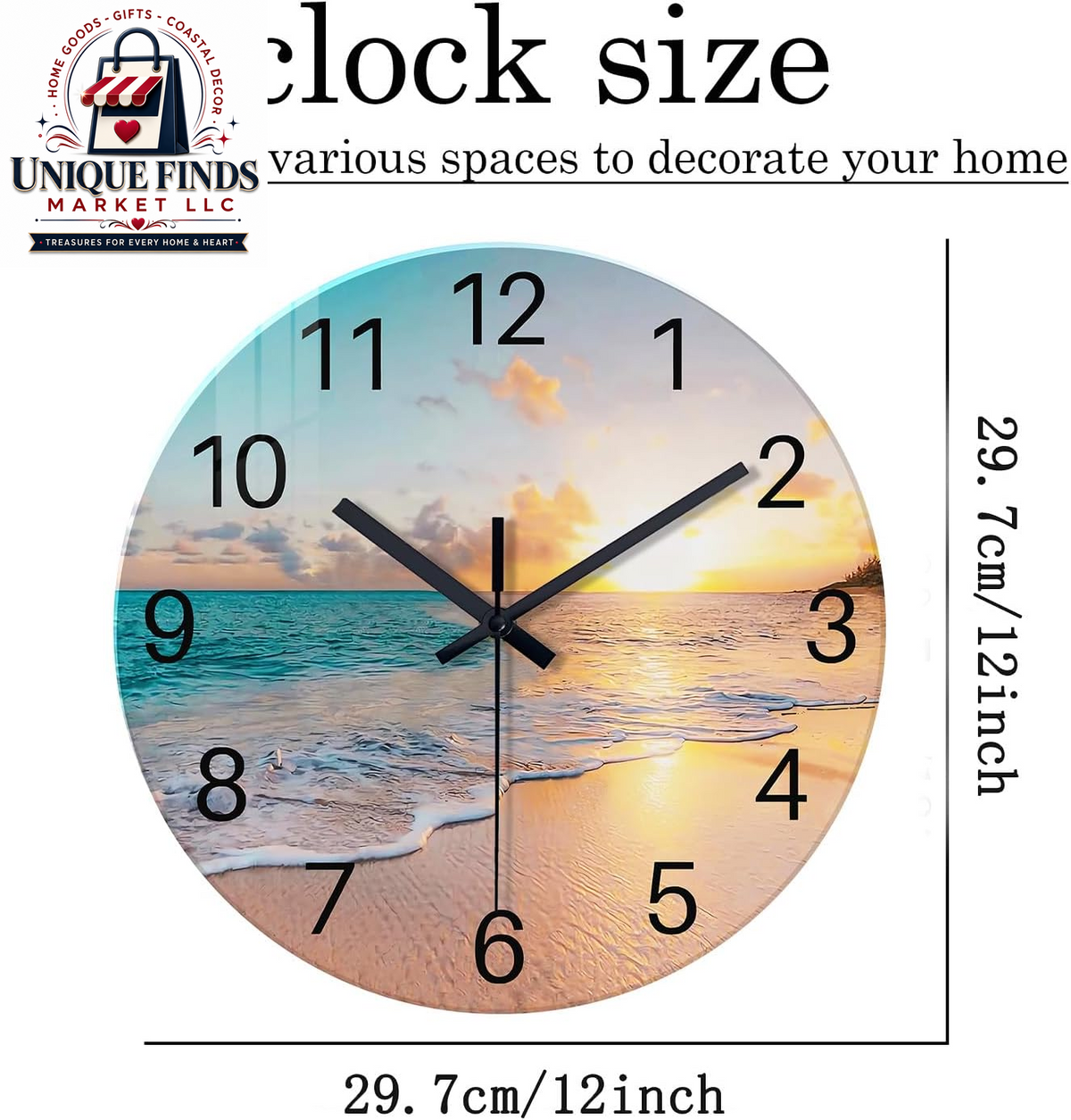 Battery-Operated 12-Inch Blue Beach Wall Clock