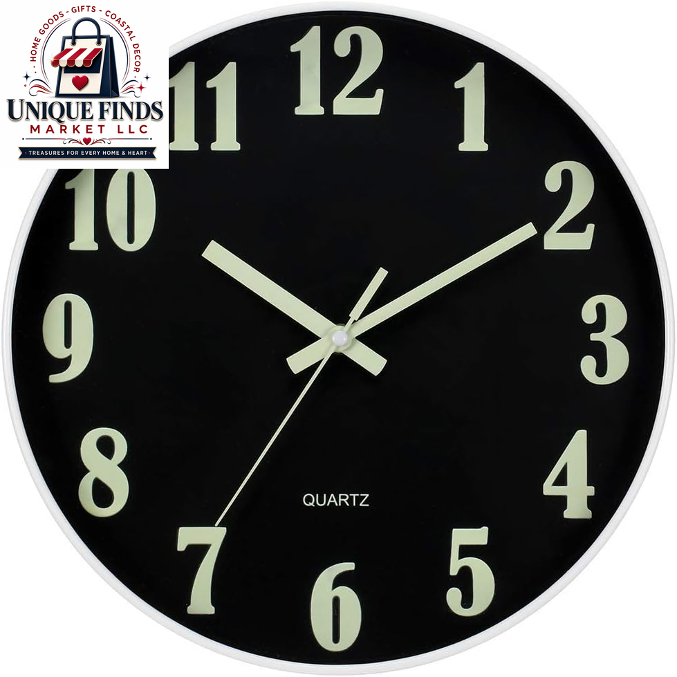 Jofomp 12-Inch Glow in the Dark Silent Wall Clock - Battery Operated Modern Decor for Living Room, Kitchen, and Bedroom