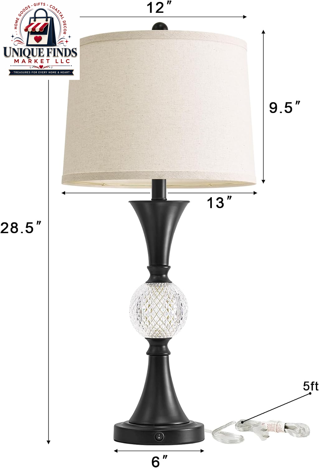 Oneach 28.5" Black Table Lamps - Set of 2 Tall Luxury Bedside Lamps with Night Light and USB A+C Charging Ports, Elegant Metal Design for Bedroom and Office End Table Decor