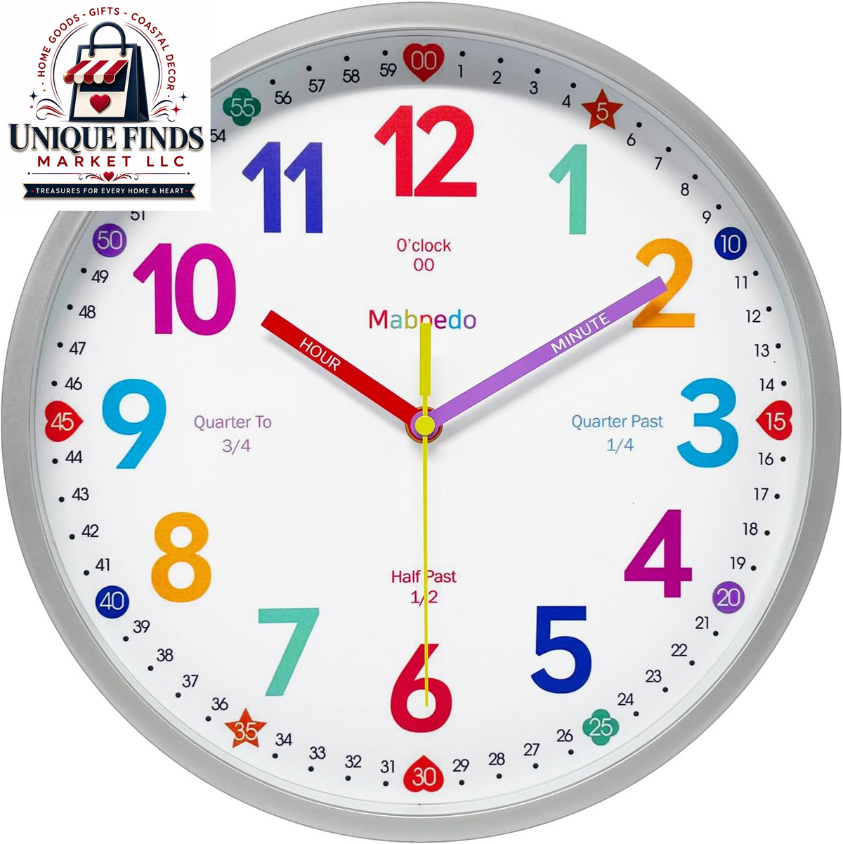 10-Inch Silent Analog Classroom Clock for Kids - Battery Operated Wall Clock for Educational and Home Decor Use, White