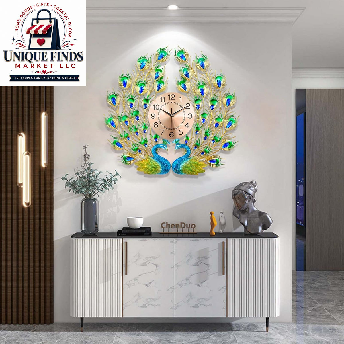 Large 28-Inch Silent Non-Ticking Peacock Wall Clock - 3D Luxury Decorative Timepiece for Living Room, Bedroom, and Dining Room Decor