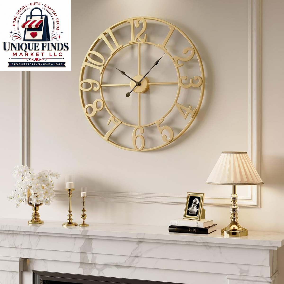 Cuspin 24-Inch Gold Metal Wall Clock for Elegant Living Room Decor