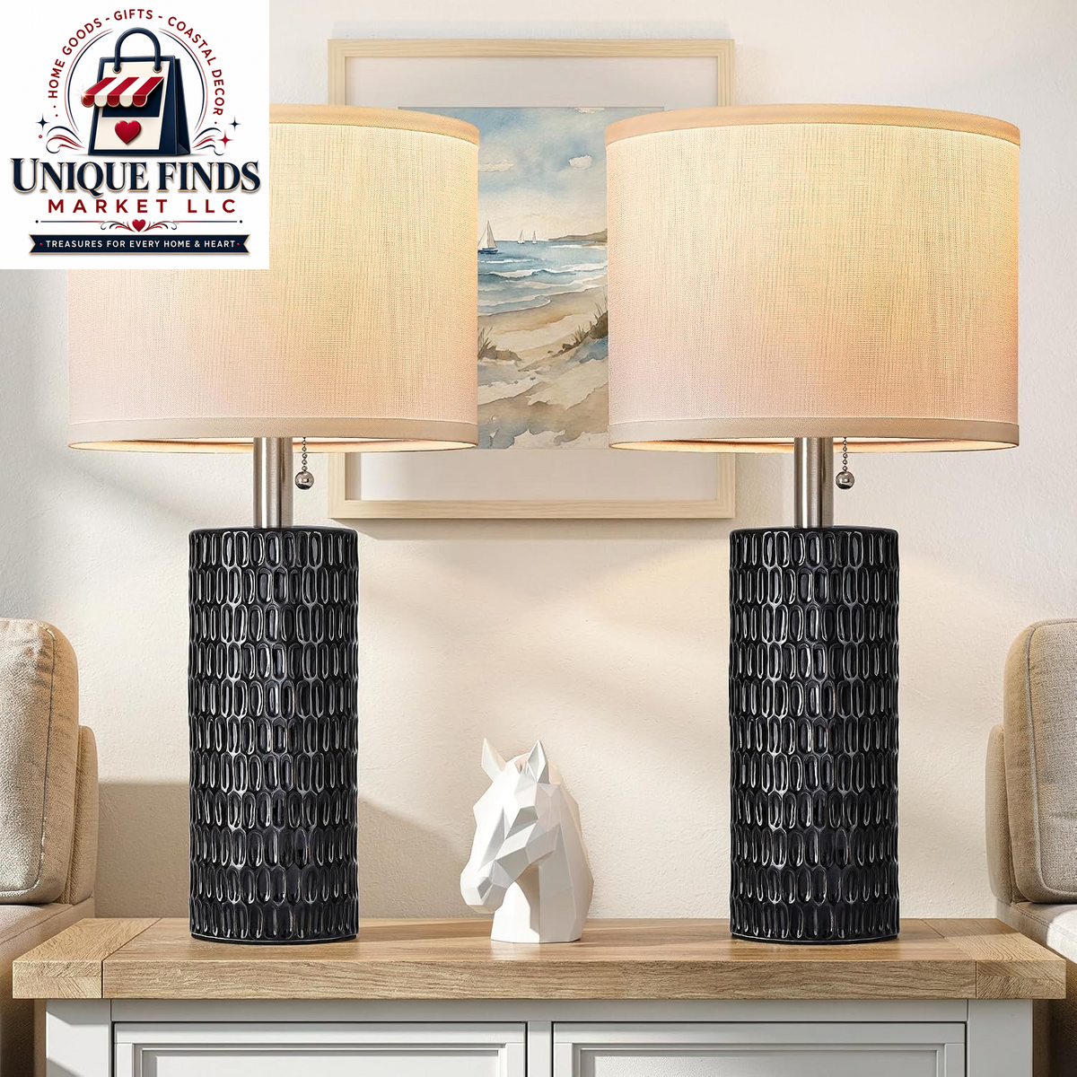 Reaketon 20” Modern Table Lamps Set of 2, Lamps for Bedroom, Blue
