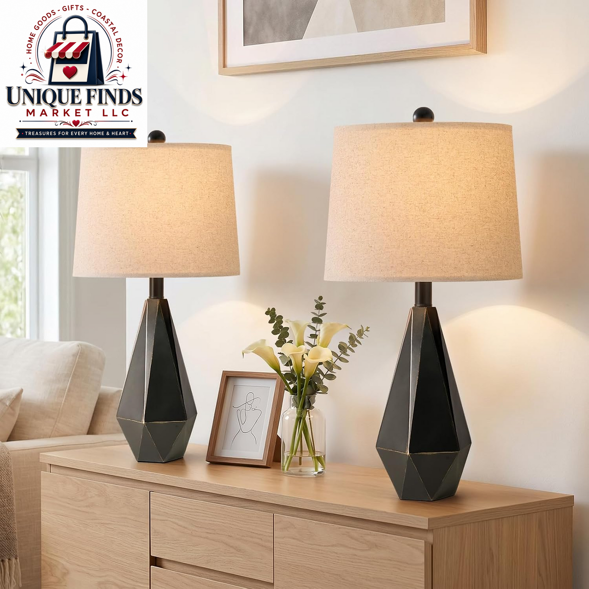 Pokat 23-Inch Farmhouse Table Lamp Set of 2, Beige Rustic Lamps for Living Room and Bedroom Nightstands, Ideal for End Tables and Side Tables