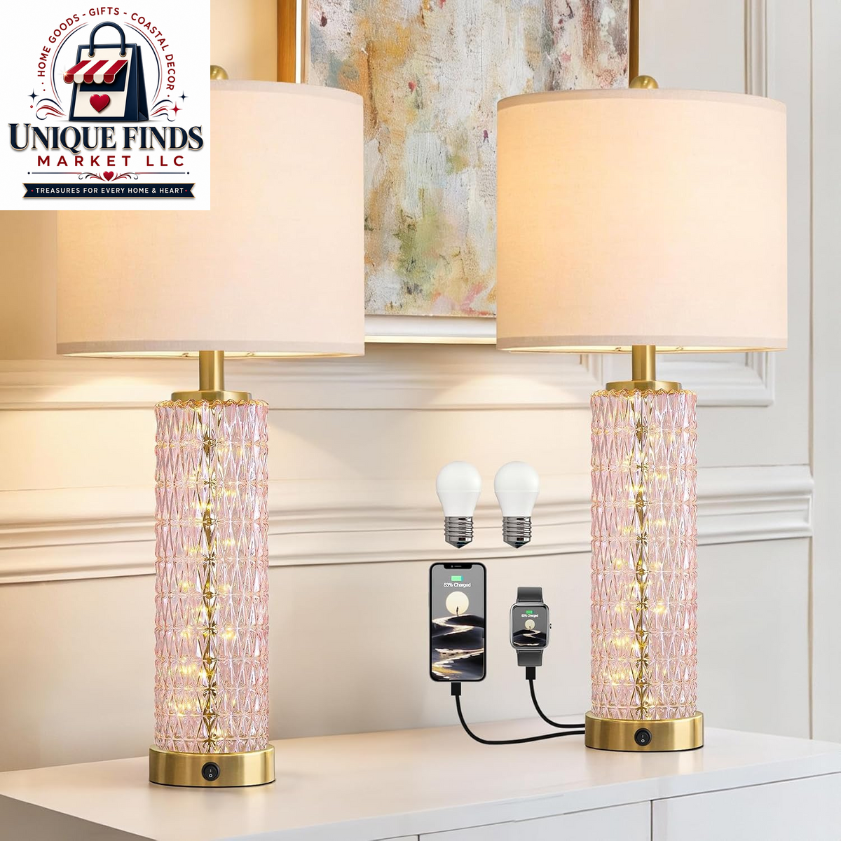 Oneach 28.5" Black Table Lamps - Set of 2 Tall Luxury Bedside Lamps with Night Light and USB A+C Charging Ports, Elegant Metal Design for Bedroom and Office End Table Decor