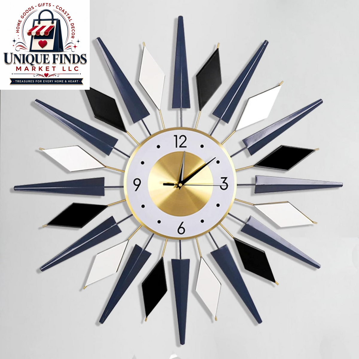 21.2-Inch Elegant Gold Large Wall Clock for Living Room Decor, Modern 3D Design with Arabic Numerals, Non-Ticking Silent Mechanism, Diamond Round Kitchen Clock