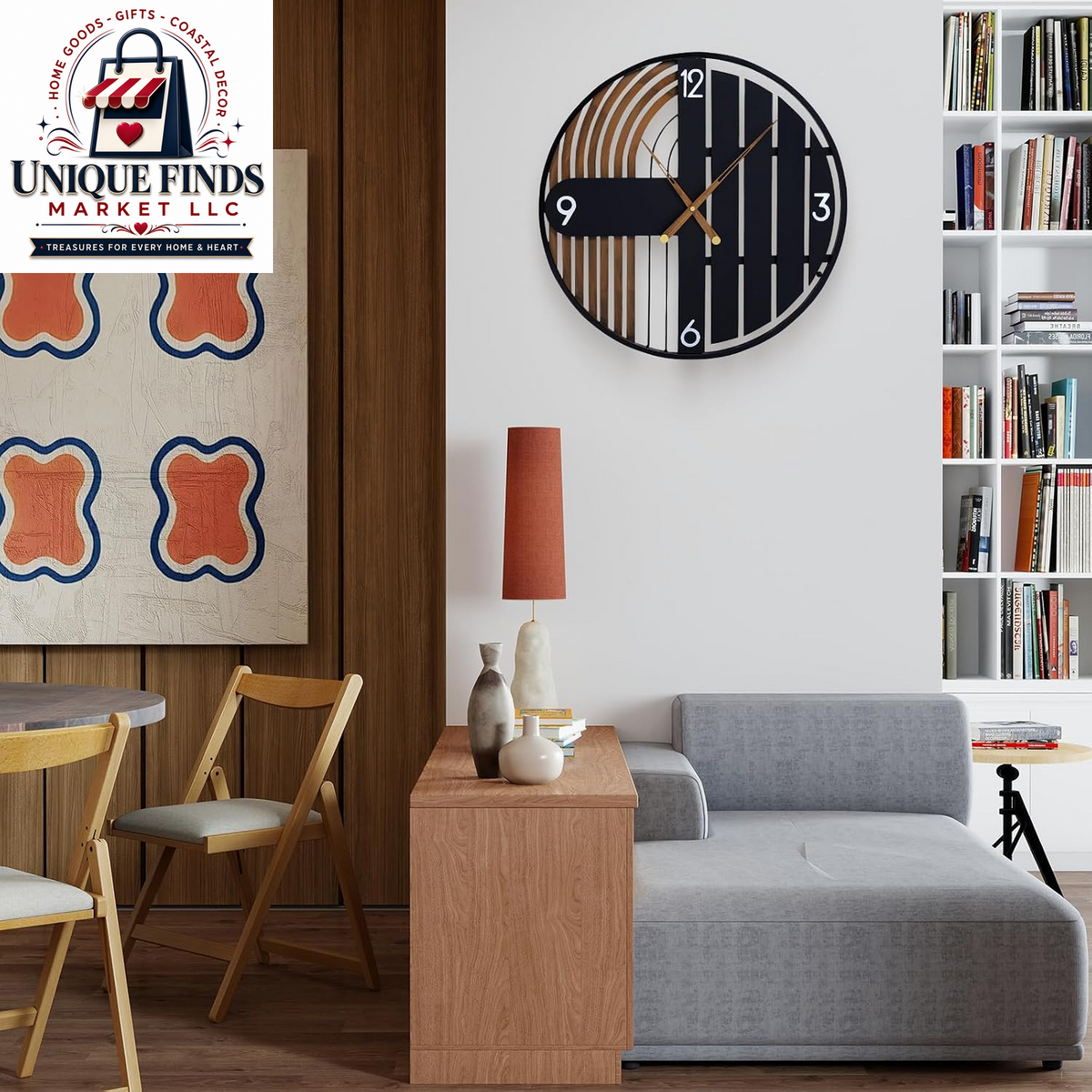 20-Inch Round Wooden Wall Clock - Silent Non-Ticking, Battery Operated