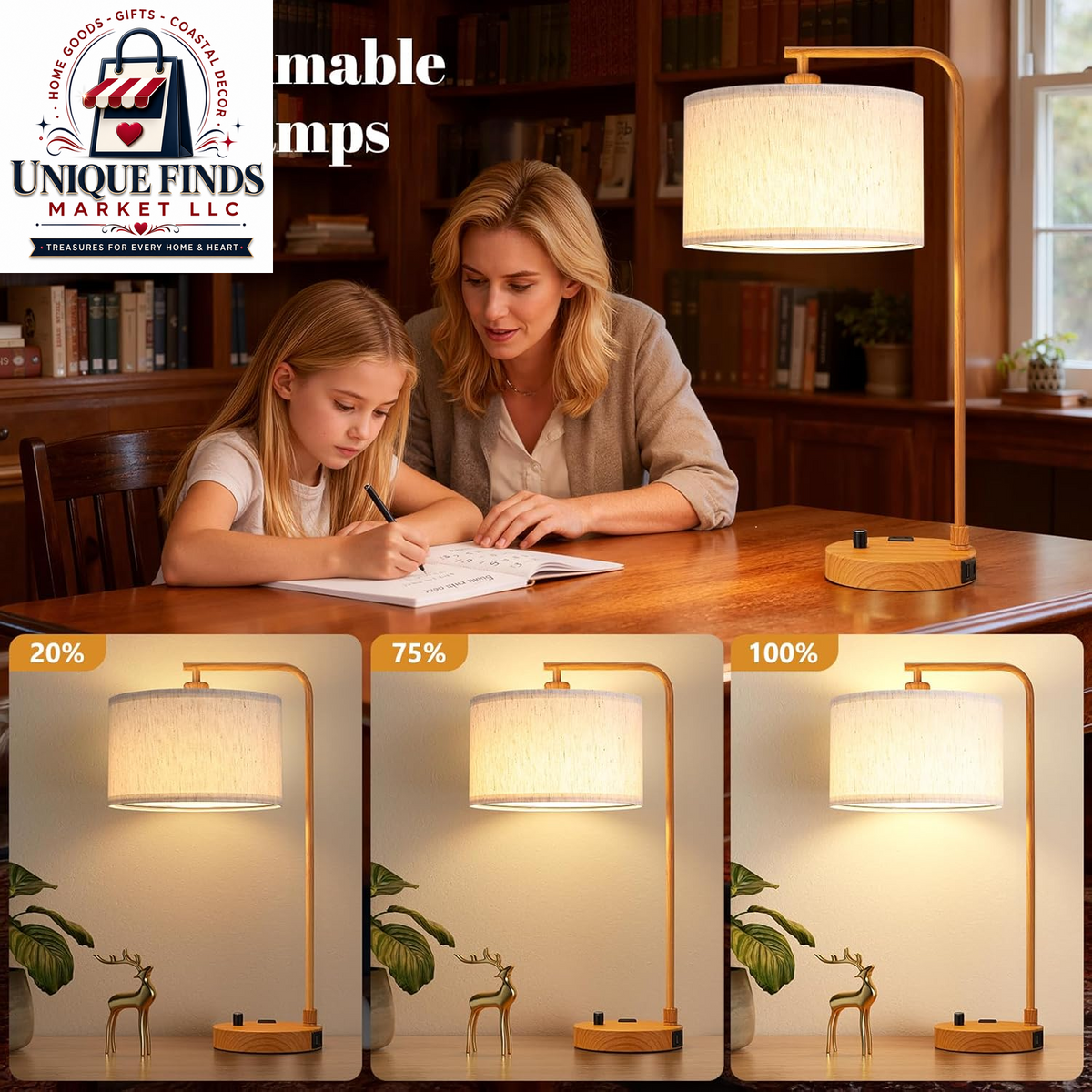 Set of 2 Fully Dimmable Wood Paint Bedside Lamps for Nightstands
