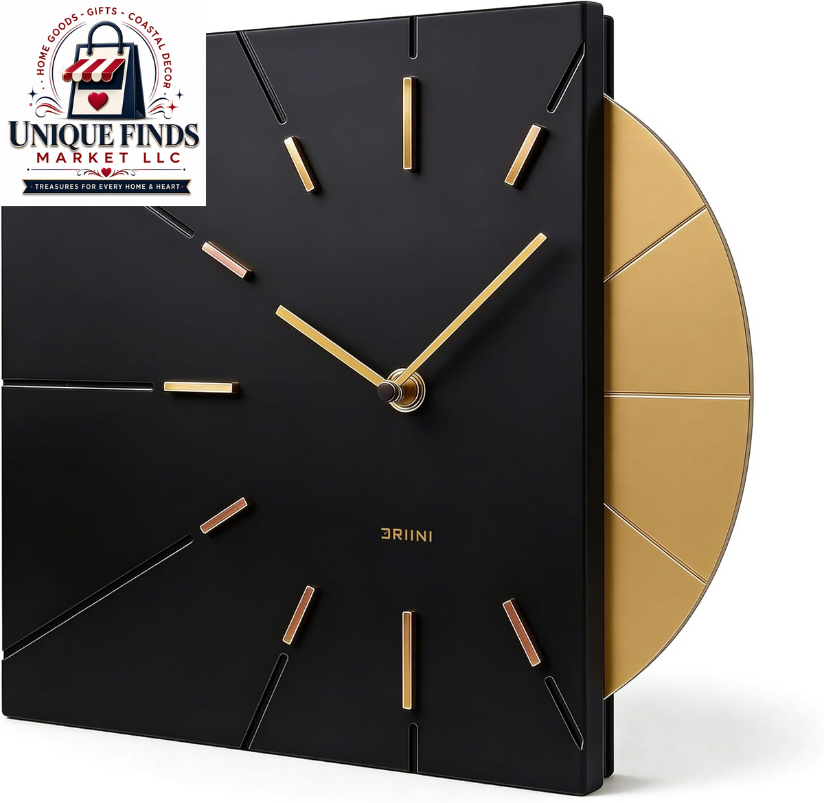 Driini White and Gold Mid-Century Modern Battery-Operated Wall Clock