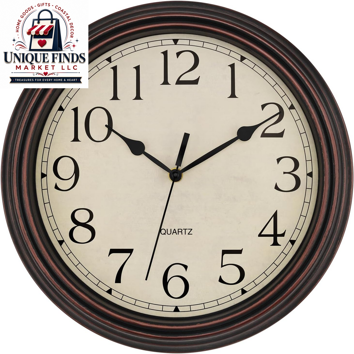Foxtop 12-Inch Retro Silent Wall Clock - Battery Operated Bronze Finish