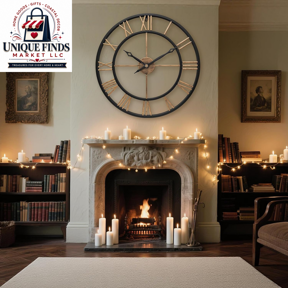 16-Inch Vintage Gold Metal Wall Clock with Roman Numerals