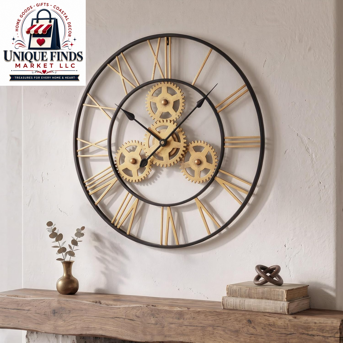 Cuspin 24-Inch Gold Metal Wall Clock for Elegant Living Room Decor