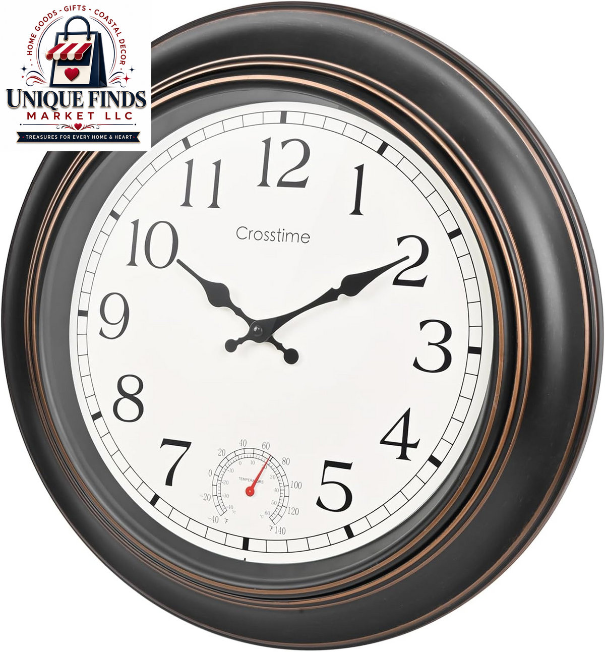 Crosstime 12-Inch Indoor/Outdoor Retro Wall Clock - Battery Operated and Silent, Blue
