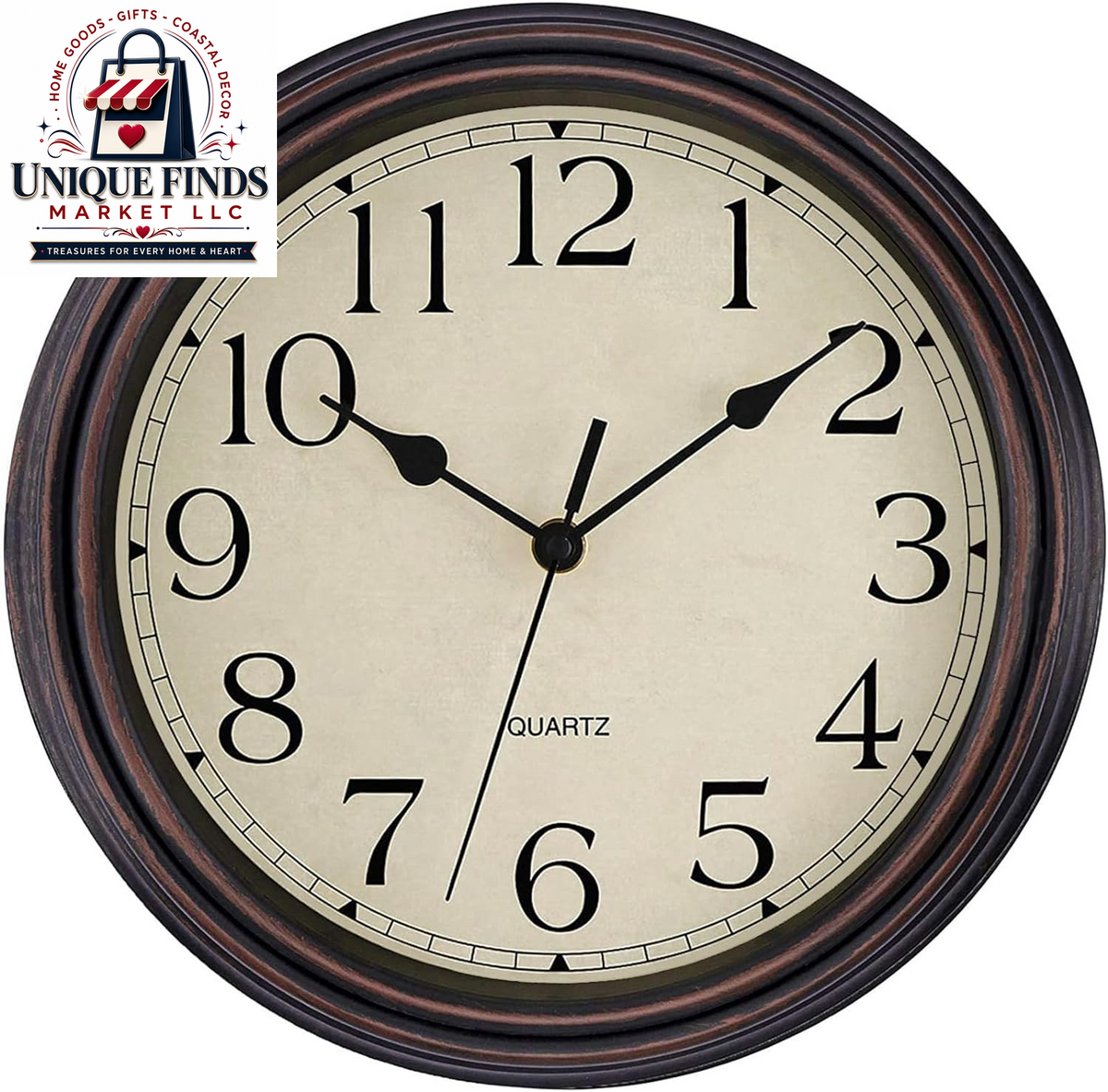 Foxtop 12-Inch Retro Silent Wall Clock - Battery Operated Bronze Finish