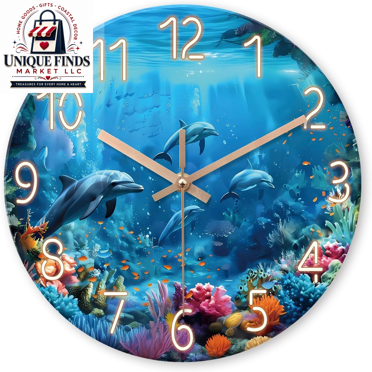 XFM Blue 12-Inch Silent Non-Ticking Beach Wall Clock