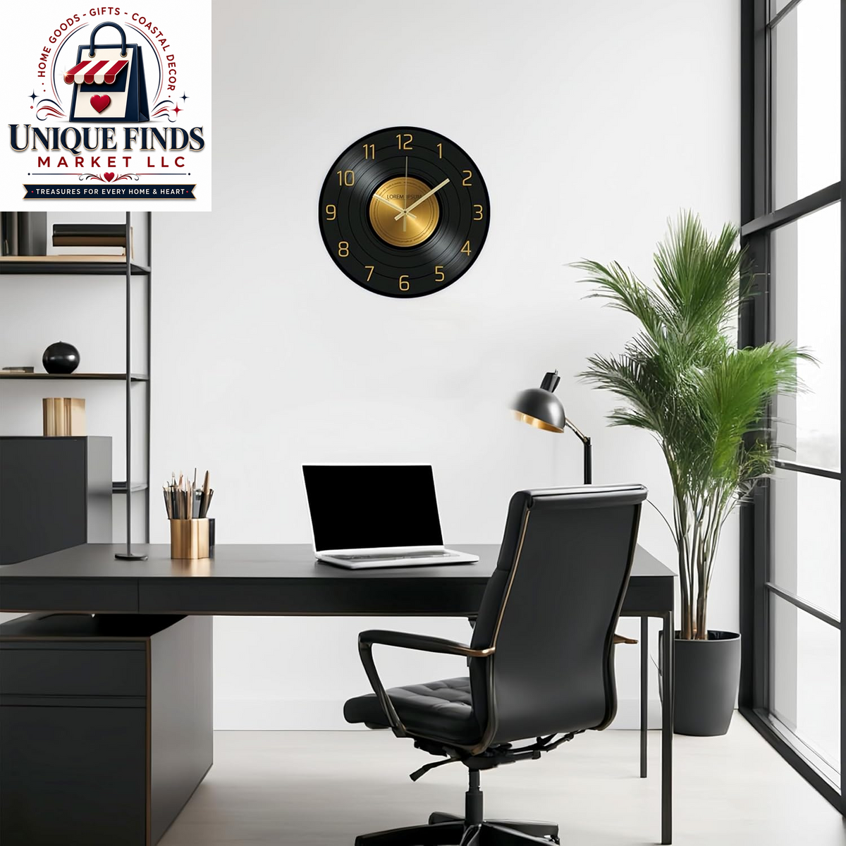 12-Inch Classic Glass Wall Clock with Music Record Design - Silent, Non-Ticking Battery Operated Clock for Living Room Decor (Size A)