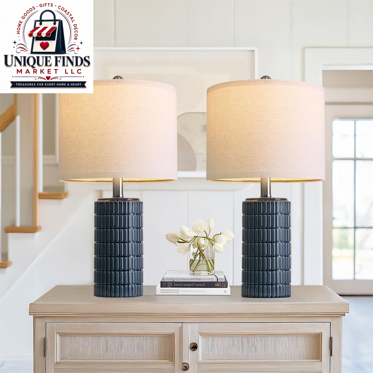 Pokat Set of 2 Modern 24" Ceramic Table Lamps in Green for Bedroom and Living Room Decor