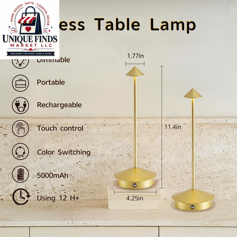 2-Pack Rechargeable Aluminum Cordless Table Lamps with 6000mAh Battery, Waterproof and Dimmable LED Touch Lamps for Outdoor and Restaurant Use